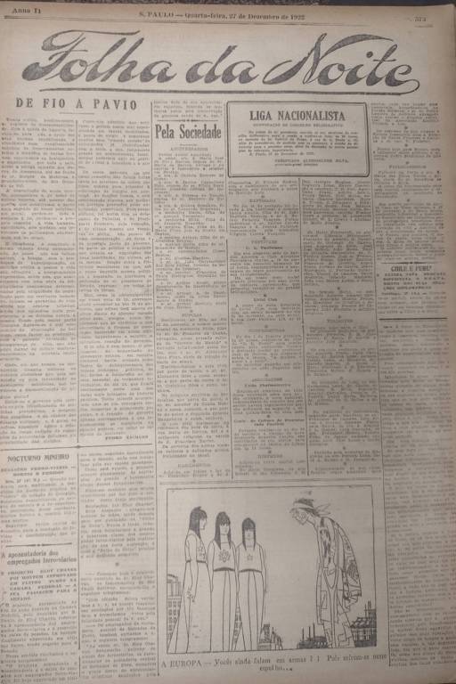 Primeira Página da Folha da Noite de 27 de dezembro de 1922