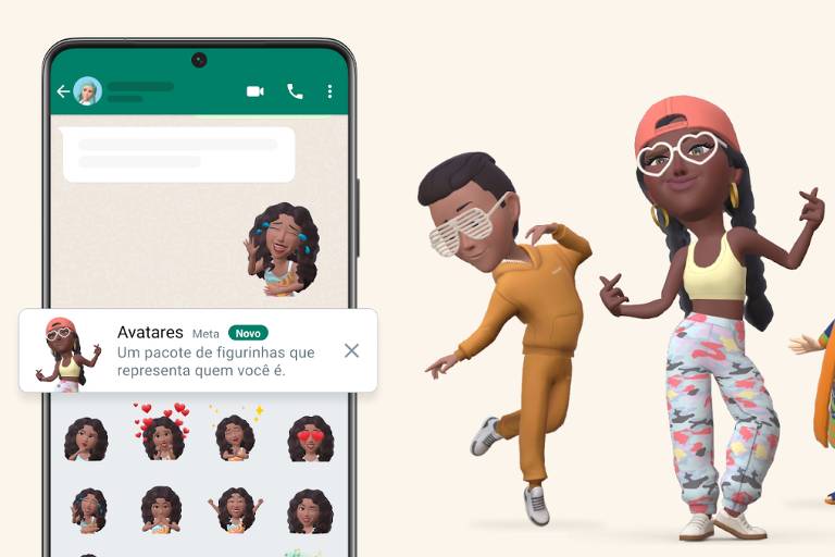 Montagem digital mostra avatares do Whatsapp, ilustrações que representam diferentes pessoas