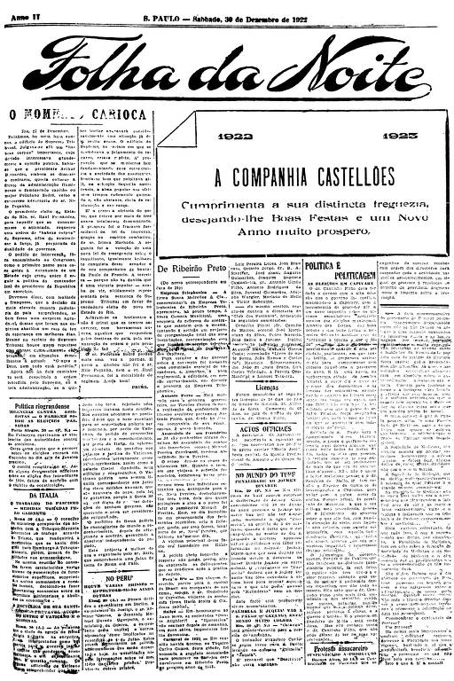 Primeira Página da Folha da Noite de 30 de dezembro de 1922