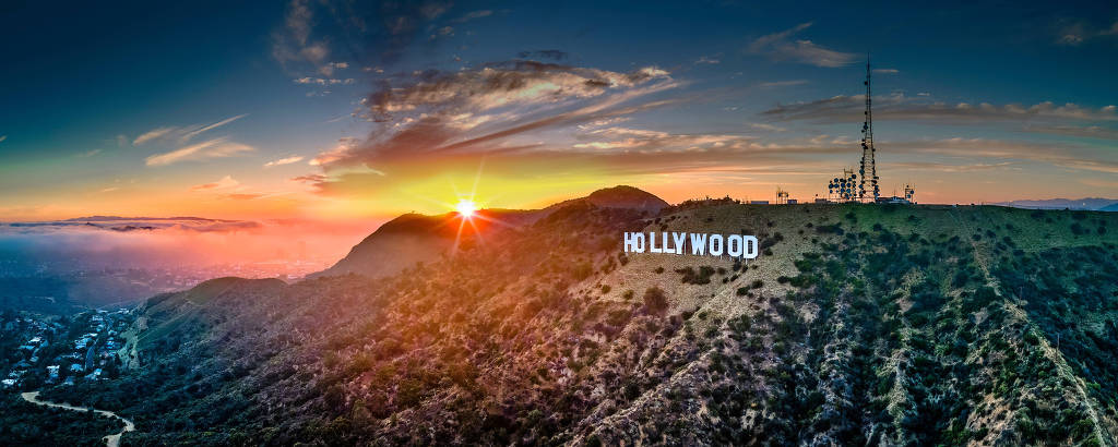 Vista aérea do letreiro de hollywood califórnia eua