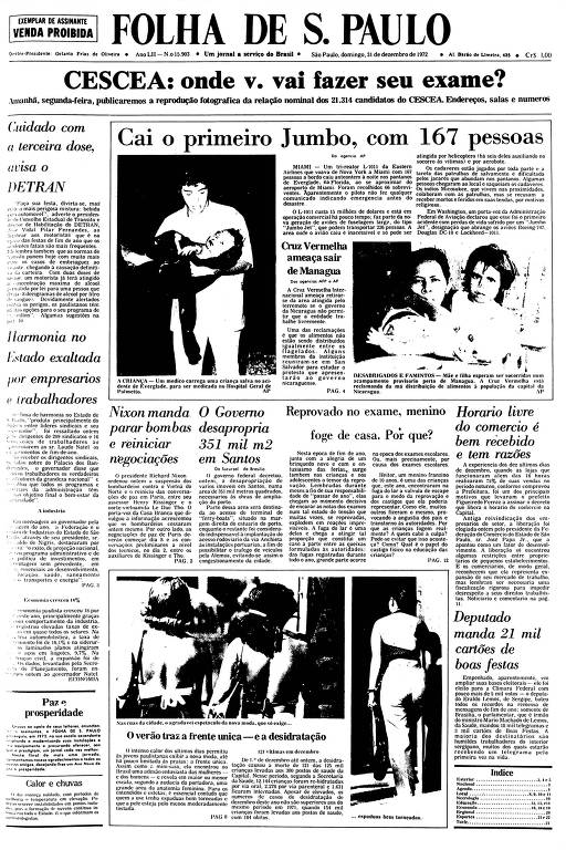 Primeira Página da Folha de 31 de dezembro de 1971