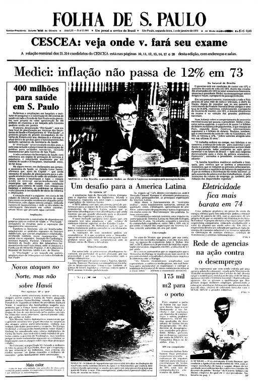 Primeira Página da Folha de 1º de janeiro de 1973