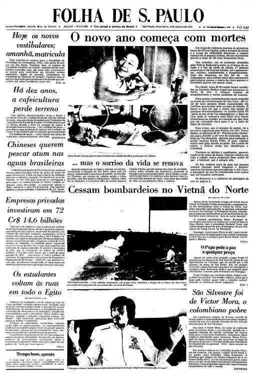 Primeira Página da Folha de 2 de janeiro de 1973