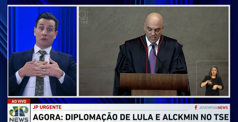 Tiago Pavinatto faz  cara e bocas na fala do Ministro Alexandre de Moraes