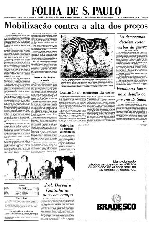 Primeira Página da Folha de 5 de janeiro de 1973