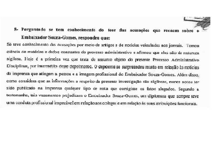Respostas do futuro chanceler Mauro Vieira em processo administrativo contra João Carlos Souza-Gomes por assédio sexual