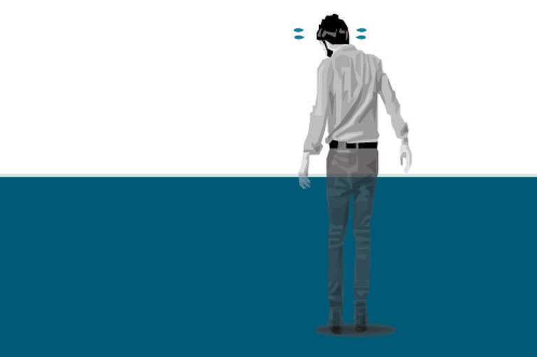 Ilustração mostra um homem de costas dentro d'água, da cintura para baixo