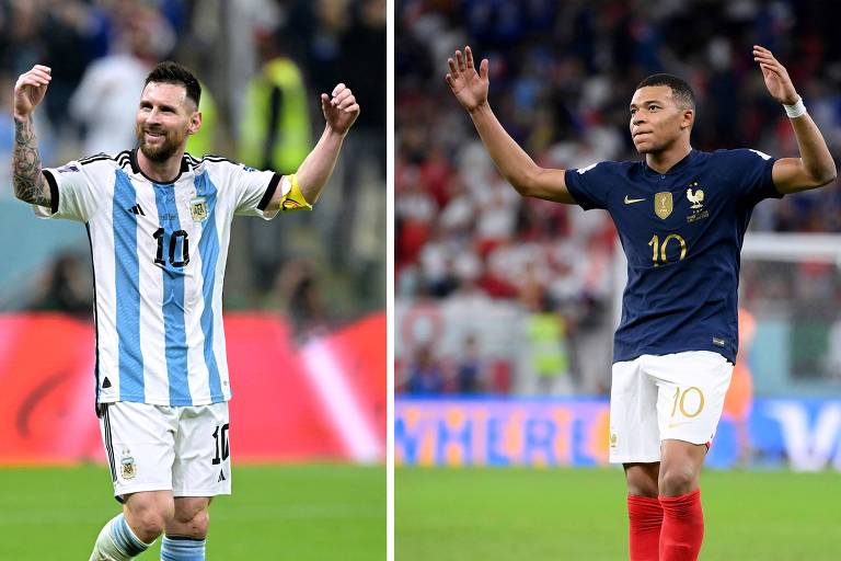 Messi, da Argentina, e Mbappé, da França, disputam a final da Copa neste domingo