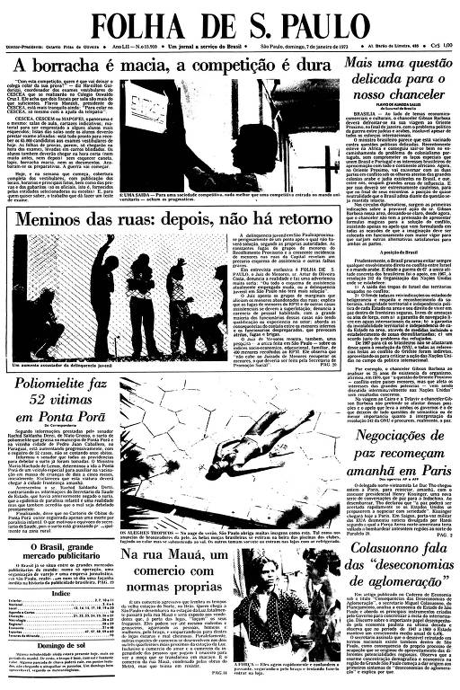 Primeira Página da Folha de 7 de janeiro de 1973