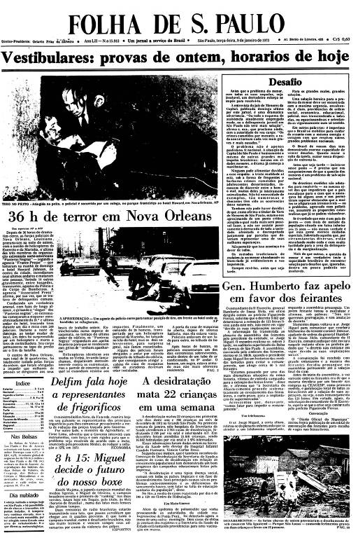 Primeira Página da Folha de 9 de janeiro de 1973