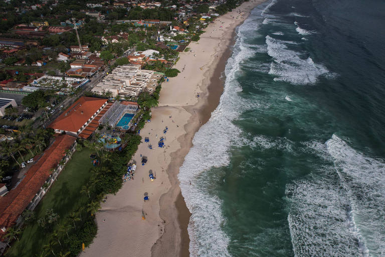 Vista aérea da praia de Maresias, em São Sebastião, que tem um dos pontos avaliado como próprio em relação à balneabilidade o ano todo nos últimos seis anos