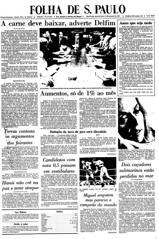 Primeira Página da Folha de 10 de janeiro de 1973