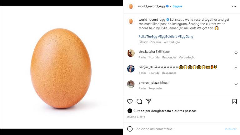Imagem de um ovo marrom em postagem no Instagram