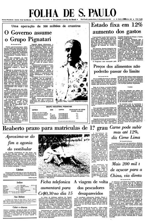 Primeira Página da Folha de 11 de janeiro de 1973