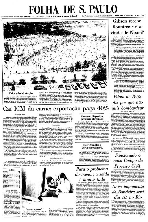 Primeira Página da Folha de 12 de janeiro de 1973