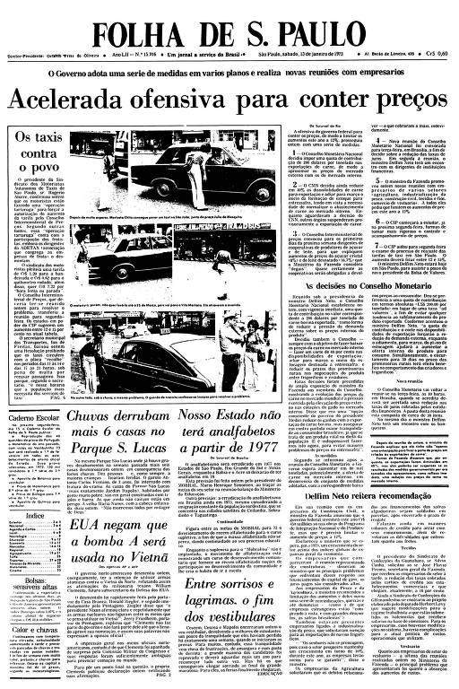 Primeira Página da Folha de 13 de janeiro de 1973