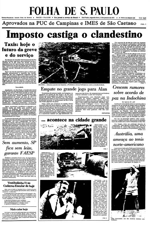 Primeira Página da Folha de 15 de janeiro de 1973