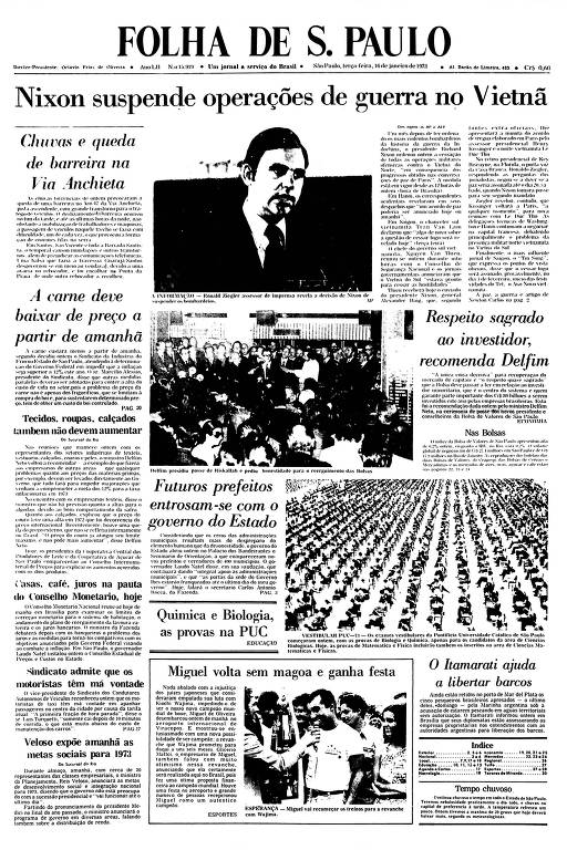 Primeira Página da Folha de 16 de janeiro de 1973