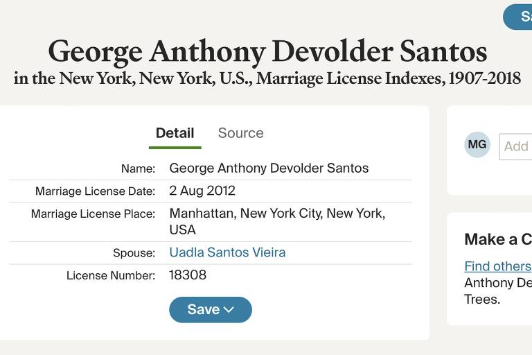 George Santos licença de casamento