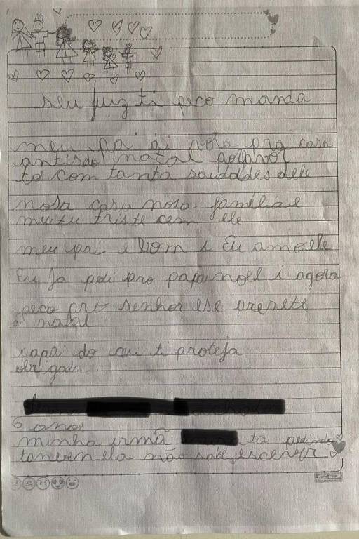 Imagem da carta escrita por uma das filhas do réu