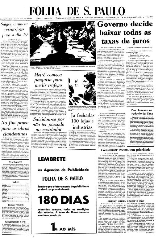 Primeira Página da Folha de 17 de janeiro de 1973
