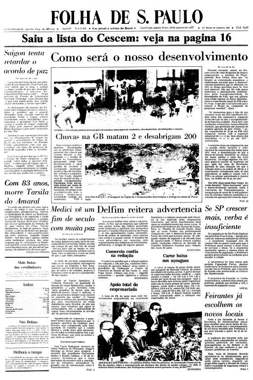 Primeira Página da Folha de 18 de janeiro de 1973