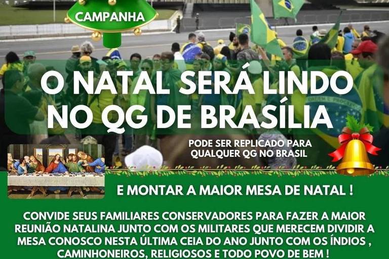Flyer na internet convoca manifestantes golpistas a passar a noite de Natal em frente ao QG do Exército em Brasília