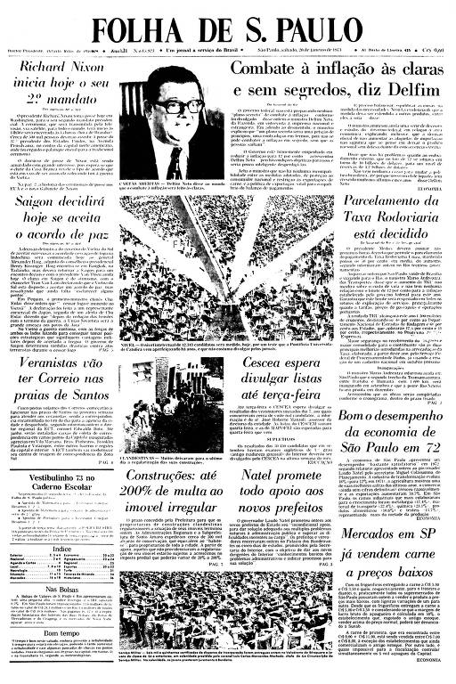 Primeira Página da Folha de 20 de janeiro de 1973
