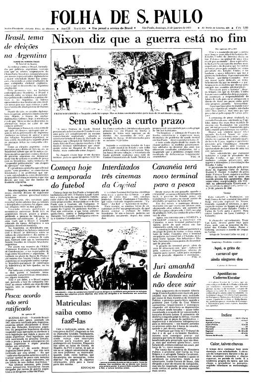 Primeira Página da Folha de 21 de janeiro de 1973