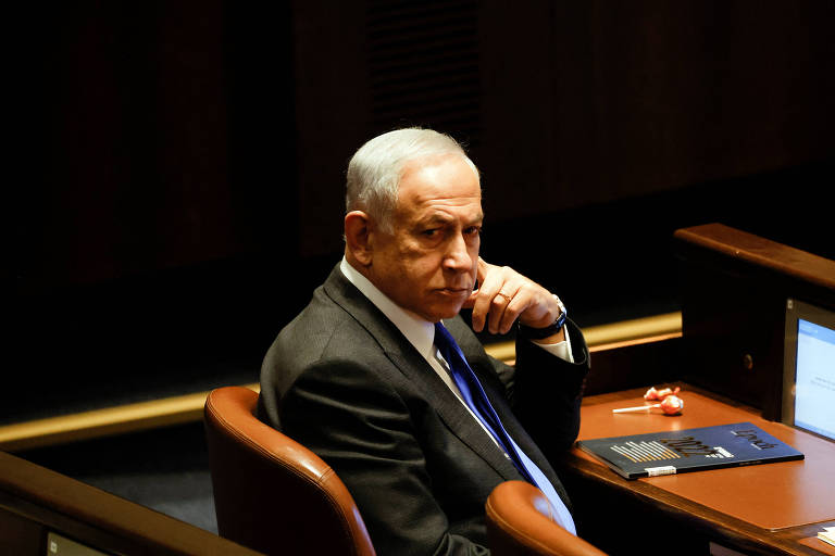 O premiê designado de Israel, Binyamin Netanyahu, durante sessão no Knesset, em Jerusalém