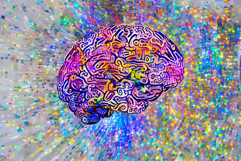 Desenho de cérebro humano em cores psicodélicas