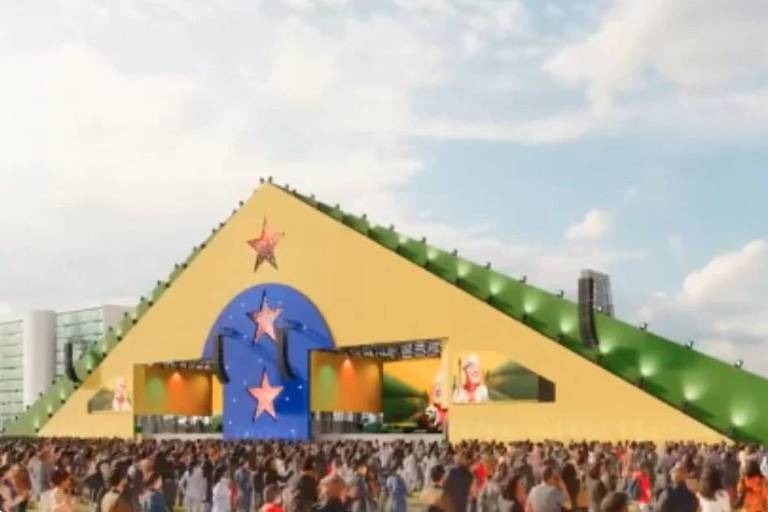 Em foto colorida de divulgação aparece um palco montado de um show