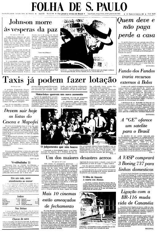 Primeira Página da Folha de 23 de janeiro de 1973