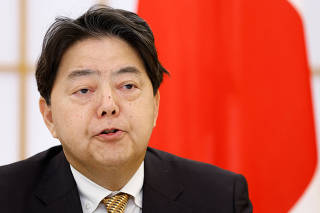 Japanese Foreign Minister Yoshimasa Hayashi speaks during an interview with Reuters in Tokyo