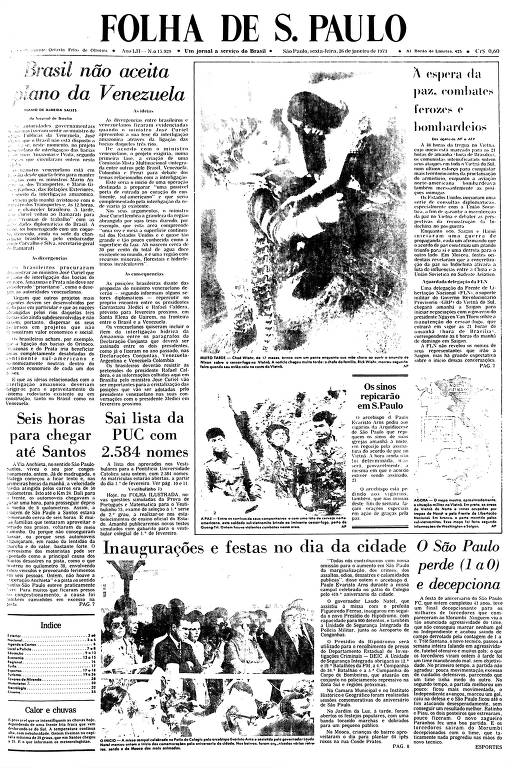 Primeira Página da Folha de 26 de janeiro de 1973