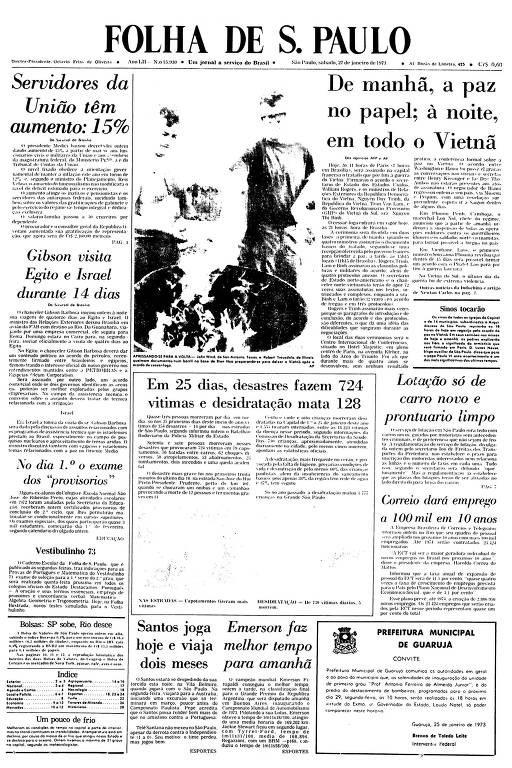 Primeira Página da Folha de 27 de janeiro de 1973