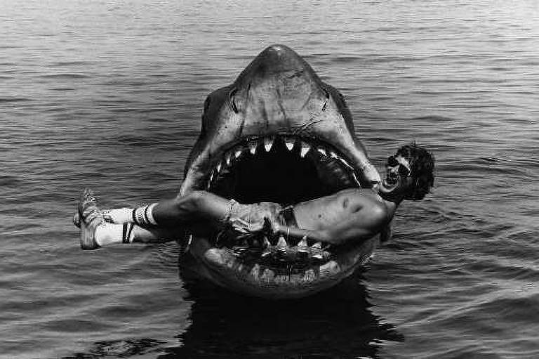Cena das filmagens do filme "Tubarão", de Steven Spielberg