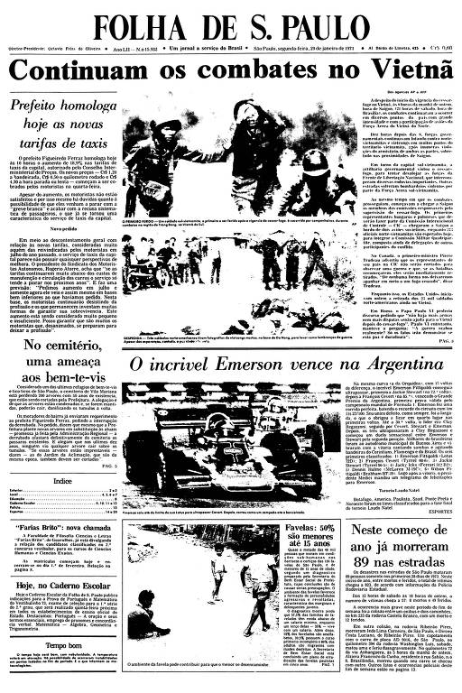 Primeira Página da Folha de 29 de janeiro de 1973