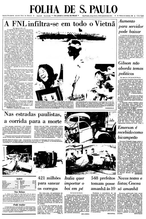 Primeira Página da Folha de 30 de janeiro de 1973