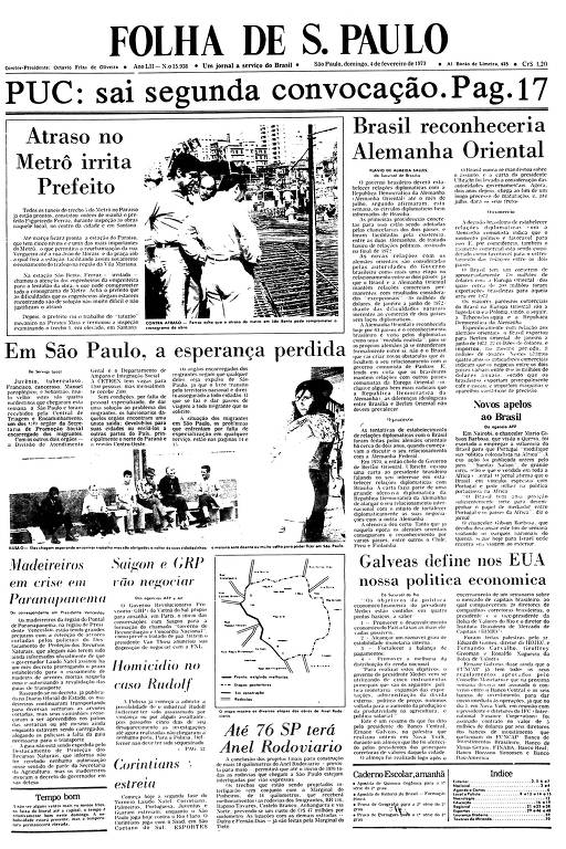 Primeira Página da Folha de 4 de fevereiro de 1973