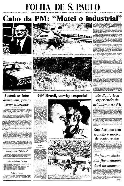Primeira Página da Folha de 5 de fevereiro de 1973