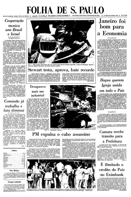 Primeira Página da Folha de 6 de fevereiro de 1973