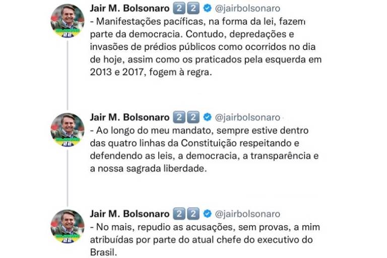 Declaração do ex-presidente Jair Bolsonaro na noite deste domingo (8)