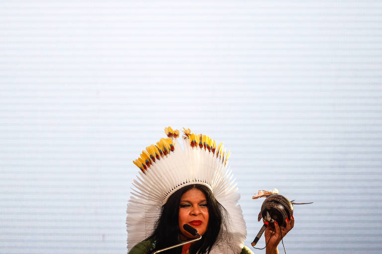 Sonia Guajajara, ministra dos Povos Indígenas, durante evento no Palácio do Planalto