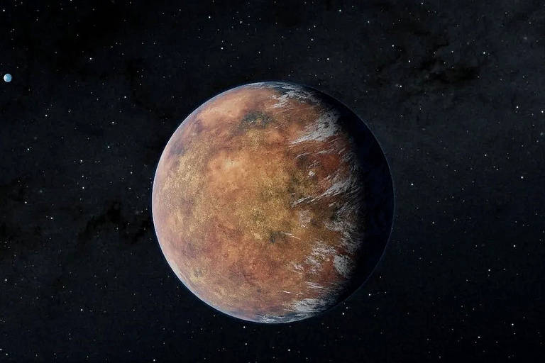 planeta com aspecto marrom apresenta varias manchas de tons parecidos na superfície