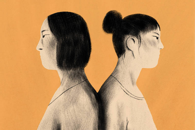 desenho de mulheres coreanas de cara fechada, uma de costas para a outra