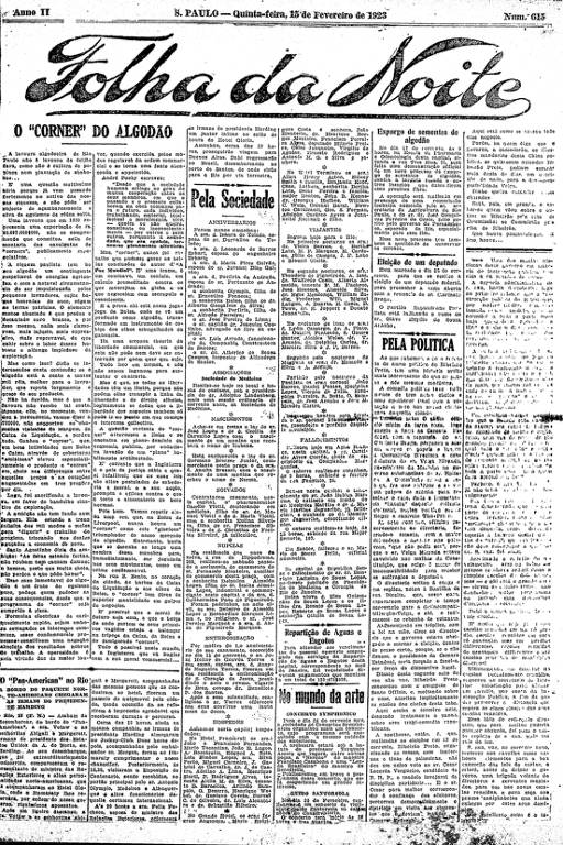 Primeira Página da Folha de 15 de fevereiro de 1923