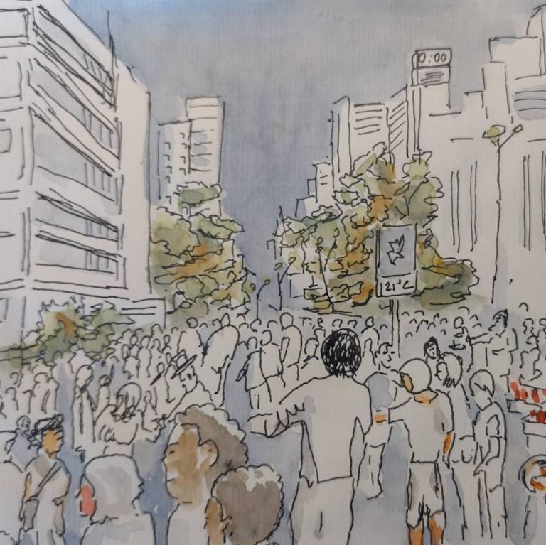 Ilustração de Mauro Calliari mostra a festa da Copa-22 em Buenos Aires