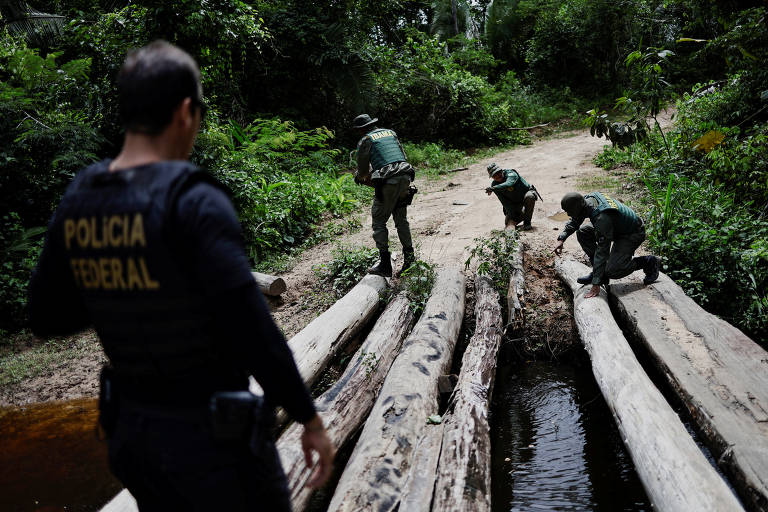 Agentes do Ibama durante operação contra desmate na Terra Indígena Cachoeira Seca, em Uruará (PA), nesta quinta-feira (19)
