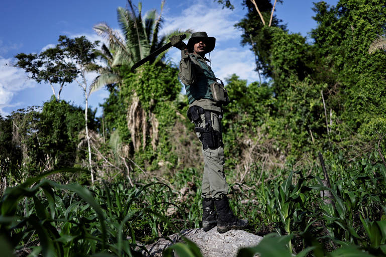 Givanildo dos Santos, agente do Ibama, durante a operação; dez agentes participaram da ação em Uruará (PA)